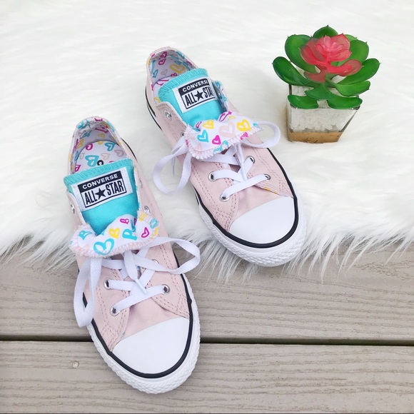 Converse Other - Converse Pink Heart Print Double Tongue Sneakers